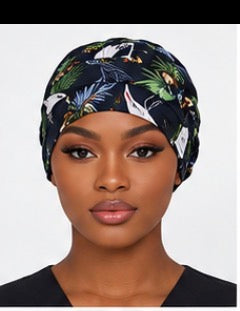 Dark Flamingo Reversible Satin-Lined Scrub Cap for Long Hair
