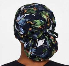 Dark Flamingo Reversible Satin-Lined Scrub Cap for Long Hair