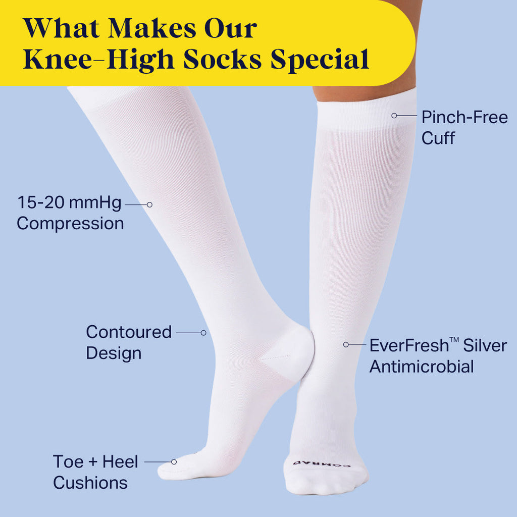 Comrad White Knee-High Compression Socks – 15–20 mmHg